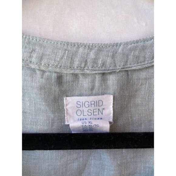 Sigrid Olsen Linen Button Down Shirt Tunic Pockets Sage green Size XL - Picture 2 of 10